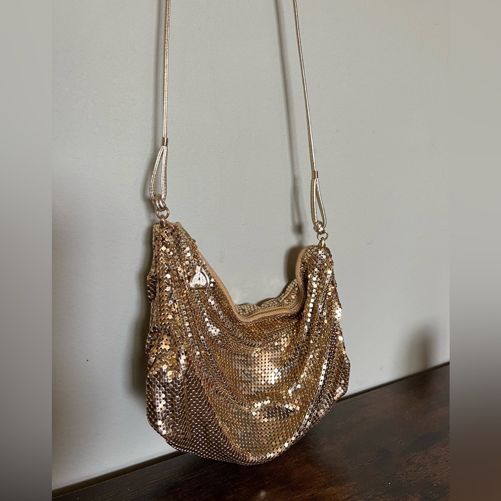 WHITING AND DAVIS gold mesh crossbody